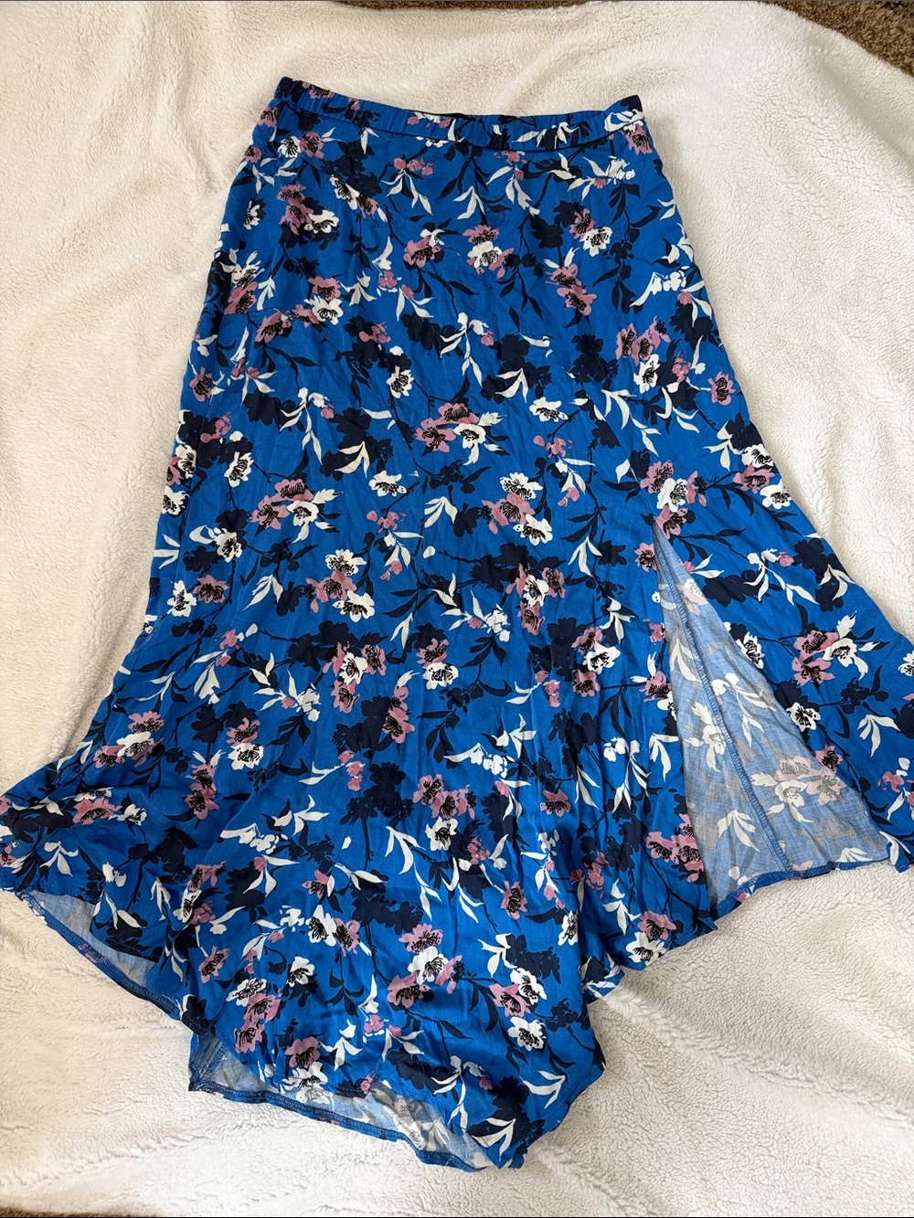 Zara Blue Floral High-Low Midi Skirt